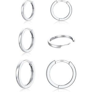 3 Pairs 925Sterling Silver Hoop Earrings 14K White Gold Plated Small Silver Hoop
